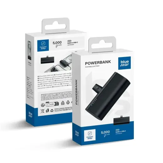 Powerbank Blue Star W0556 2,1A 5000 mAh with a built-in connector USB C black