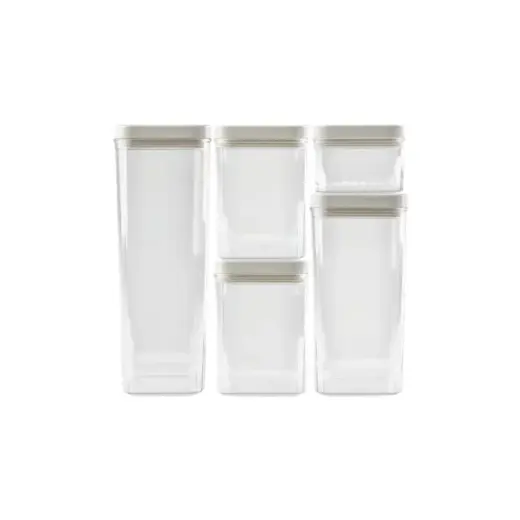 Sausās pārtikas uzglabāšanas trauku komplekts 0,5L+2x1,2L+1,8L+2,4L Kara caurspīdīgs/balts