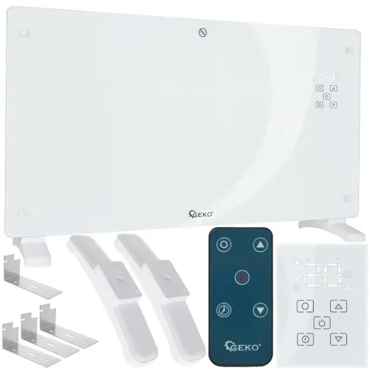 Klaasist konvektor radiaator LCD ekraani, puldi ja Wi-Fi-ga 2500W (Valge)