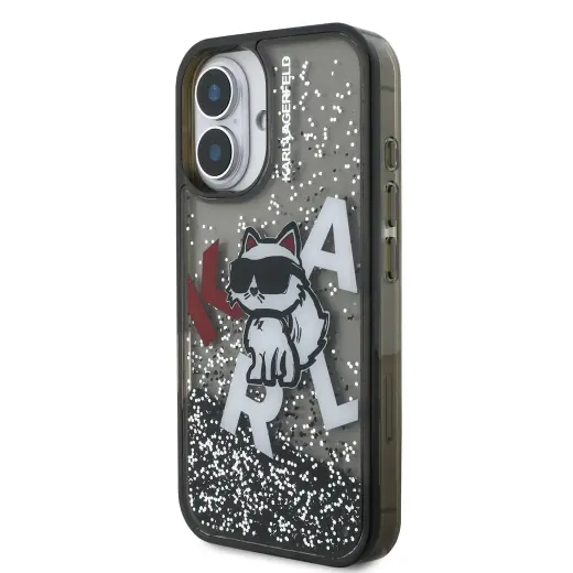 Karl Lagerfeld Liquid Glitter Scattered Choupette Case for iPhone 16 Black