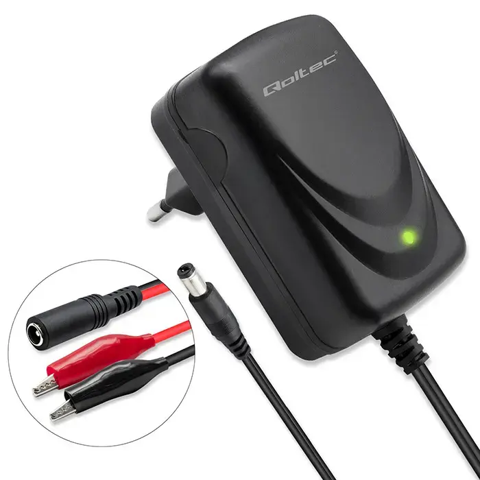 Qoltec Automatic charger for AGM GEL STD 12V battery | 1A | Rectifier with LED indicator