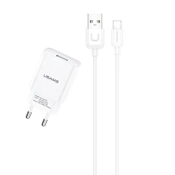 USAMS T21 travel charger | 10.5W | USB-A, Lightning | with Lightning cable included | white