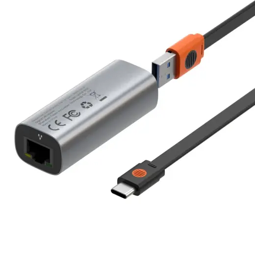 Baseus Steel Cannon USB-C — LAN (100|1000 mb|s) gigabita tīkla adapteris, pelēks