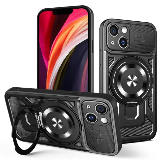 Defender Armor Mag phone case with stand and MagSafe support for iPhone 13 black (with camera lens protection)