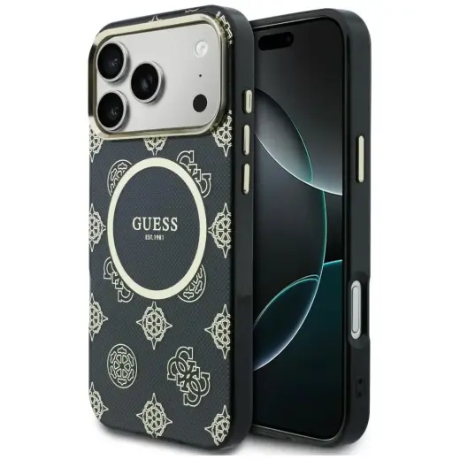 Guess IML Peony Dot telefoni ümbris MagSafe toega iPhone 17 Pro Max must
