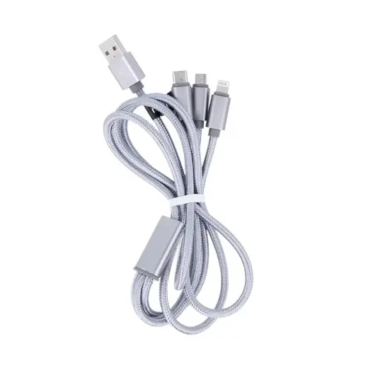 Maxlife 3-in-1 datu pārraides un uzlādes vads | USB-A uz Lightning, USB-C, Micro USB | 10.5W | 1m | pelēks