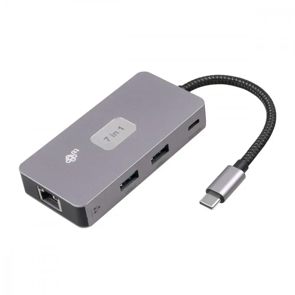 Adapter HUB USB C (7w1) HDMI USB SD|TF RJ45 (2500 Mbps) PD