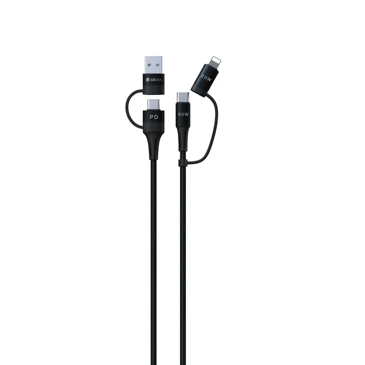 Devia Extreme EC504 3-in-1 data transfer and charging cable | USB-A to USB-C, USB-A to Lightning | 1.5m | black