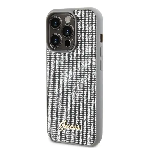 Guess PU Square Mirror Script Logo Case for iPhone 15 Pro Max Silver