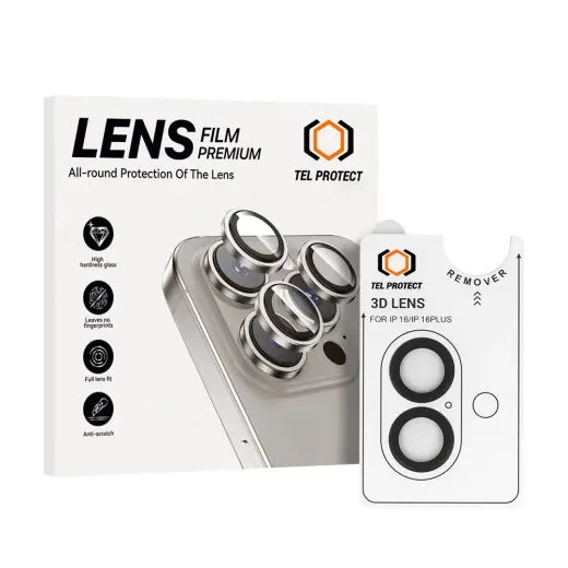 Tempered glass Tel Protect 3D Lens on camera for Iphone 16/16 Plus black (lens 2 pieces)