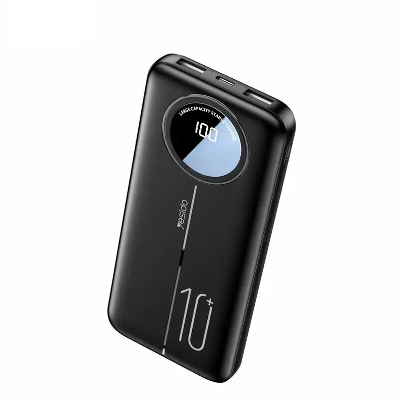 yesido YP40 ārējais akumulators (powerbank) | 10 000 mAh | USB-A, USB-C | LED ekrāns | melns