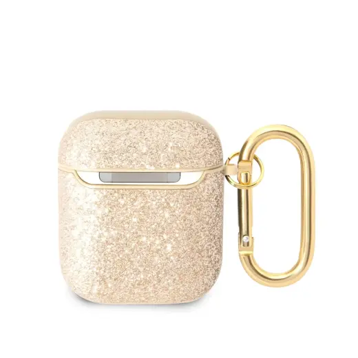Guess Glitter Flakes Metal Logo Case for AirPods 1|2 Gold