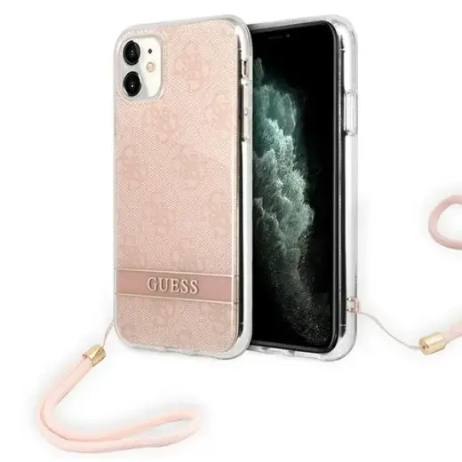 Guess GUOHCN61H4STP iPhone 11 różowy|pink hardcase 4G Print Strap
