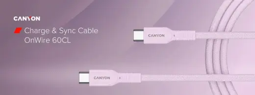 Canyon OnWire 60CL провод для передачи данных и зарядки | USB-C на USB-C | 60W | 1m | розовый