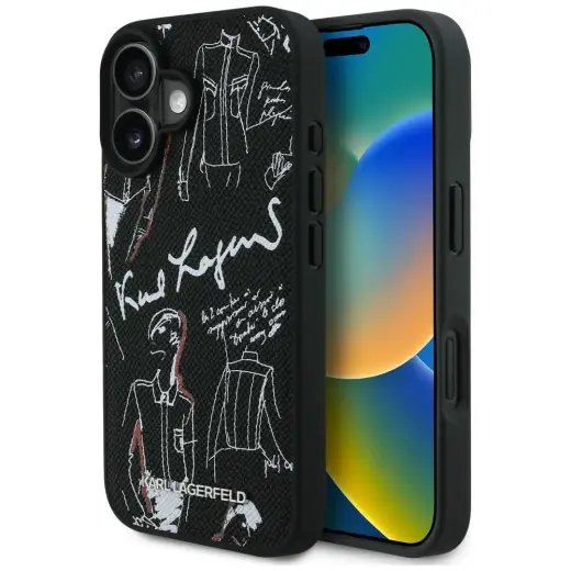 Karl Lagerfeld Grained Pattern & Logo чехол с поддержкой MagSafe для телефона iPhone 16 черный