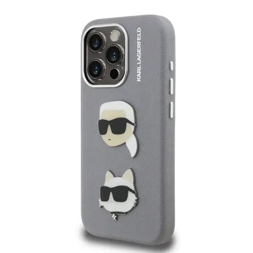 Karl Lagerfeld Grained PU K&CH Heads чехол для телефона iPhone 15 Pro серый