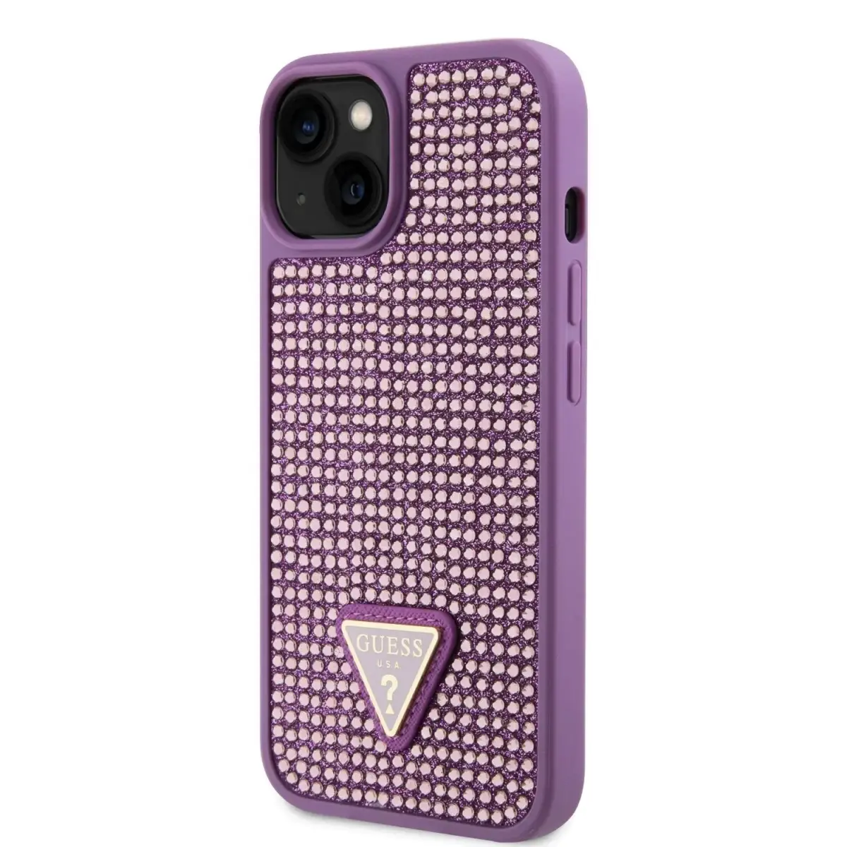 Guess Rhinestones Triangle Metal Logo Case for iPhone 13 Purple