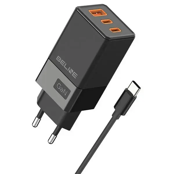 Beline BLN3CB65C tīkla lādētājs | 65W | GaN, PD 3.0, QC 3.0 | USB-C, USB-A | USB-C uz USB-C vads komplektā | melns