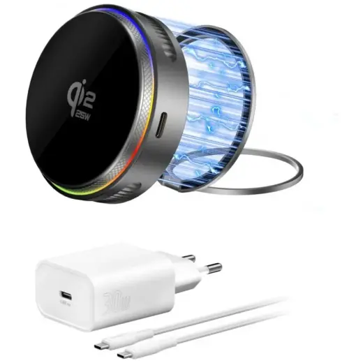 4smarts bezvadu lādētājs | Qi 2.2 | Saderīgs ar MagSafe | 25W | pelēks