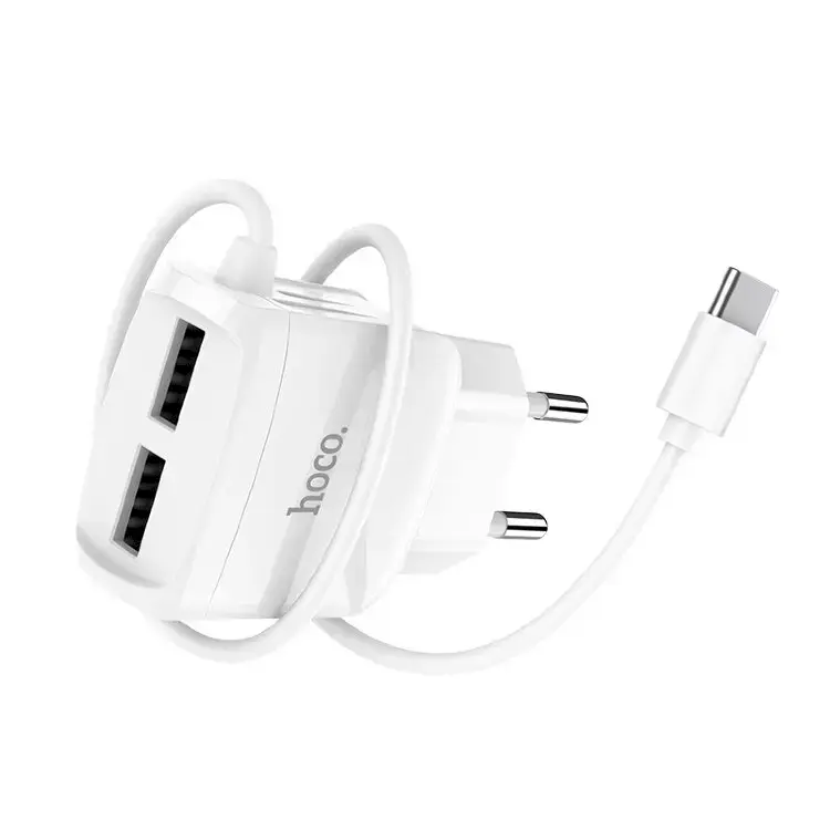 Hoco C59A Universal Travel Charger 2 x USB | 5V | 2.4A + USB-C Cable 1M White