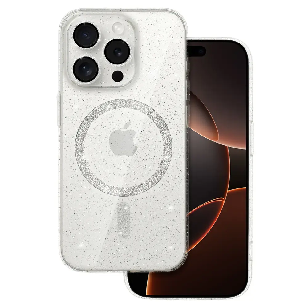 Glitter maciņš ar MagSafe atbalstu telefonam iPhone 16 Pro Max caurspīdīgs