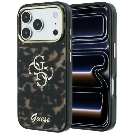 Guess IML 4G Script Metal phone case for iPhone 17 Pro Max | iPhone 18 Pro Max black brown