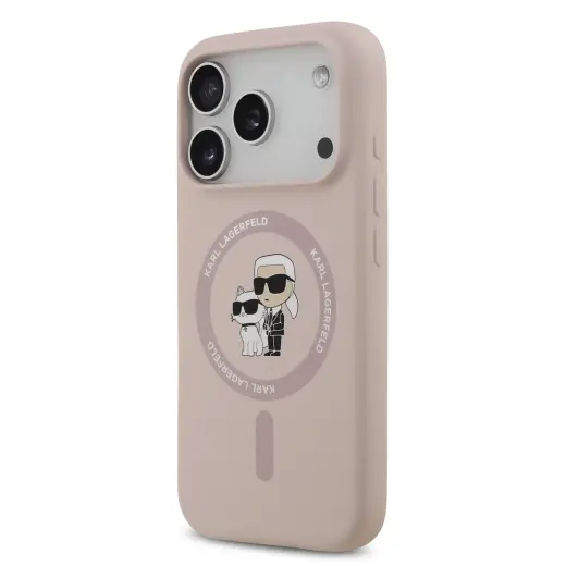 Karl Lagerfeld Liquid Silicone Karl and Choupette MagSafe Case for iPhone 17 Pro Pink
