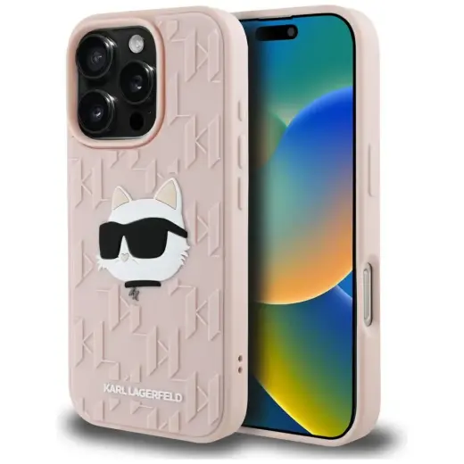 Karl Lagerfeld 3D Rubber Monogram & Choupette telefona maciņš iPhone 16 Pro rozā