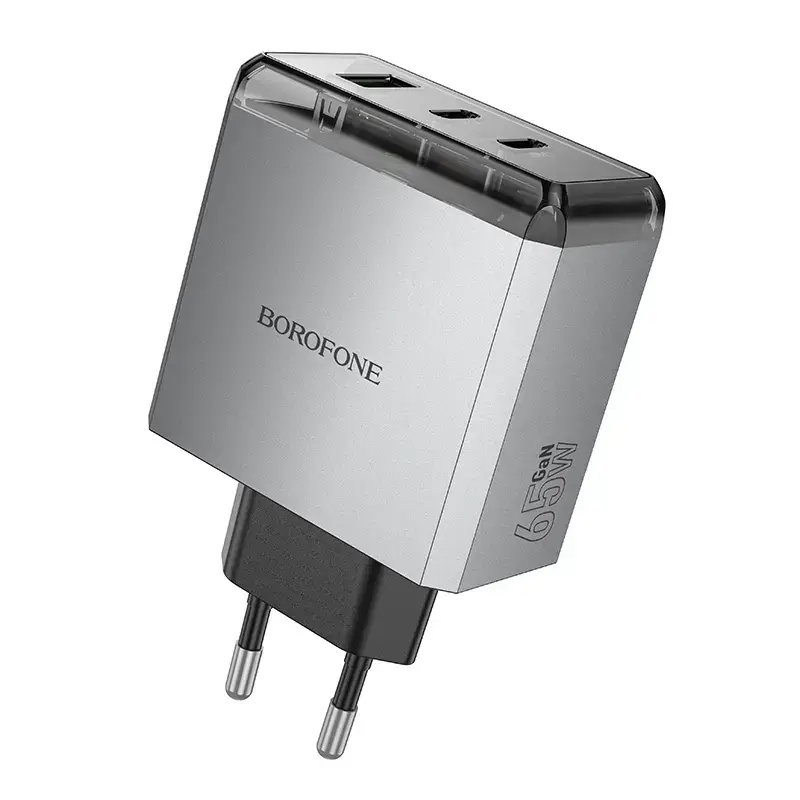 Borofone BN22 Lena travel charger | 65W | PD, QC | 2xType C, USB-A | grey