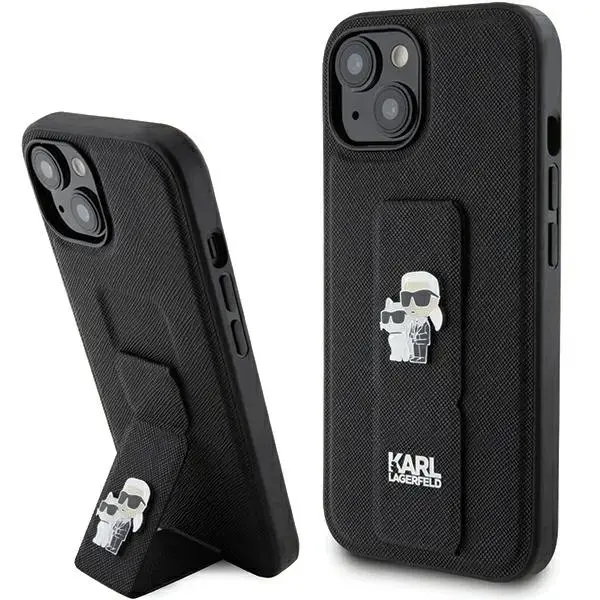 Karl Lagerfeld KLHCP15MGSAKCPK iPhone 15 Plus | 14 Plus 6.7" czarny|black hardcase Gripstand Saffiano Karl&Choupette Pins