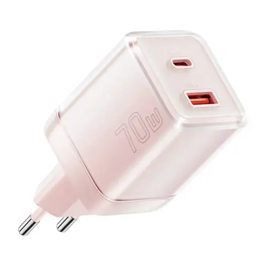 Yueqi 70W travel charger | 70W | GaN | USB-C, USB-A | pink