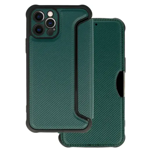 Razor Carbon raamatutüüpi telefoni ümbris iPhone 12 Pro roheline