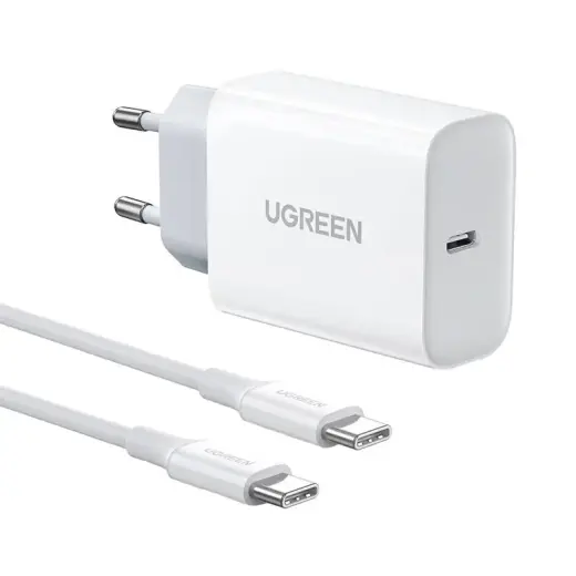 Ugreen USB Type C PD 30W wall charger with USB Type C cable 2m white (CD127)