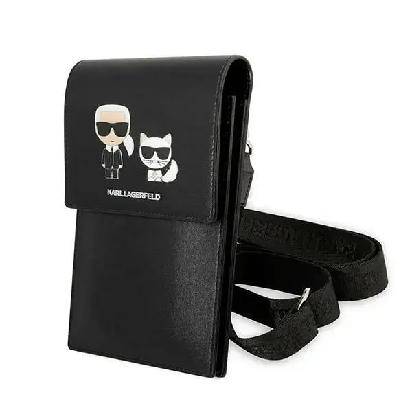 Karl Lagerfeld Saffiano Karl and Choupette Wallet Phone Bag Black