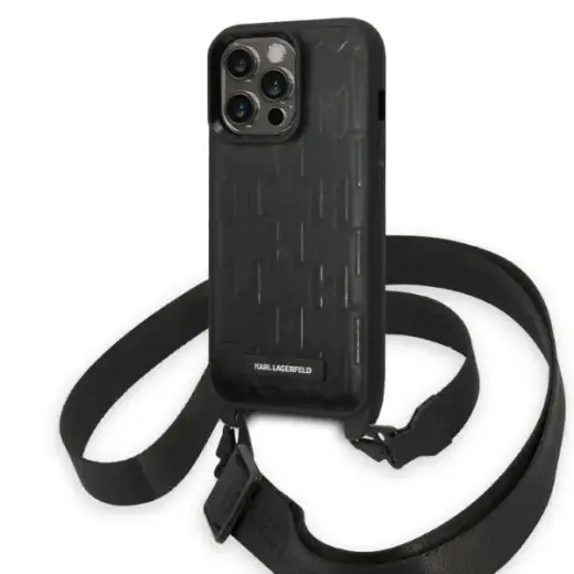 Karl Lagerfeld KLHCP14XSTMMK iPhone 14  Pro Max 6,7" hardcase czarny|black Monogram Plaque Logo Strap