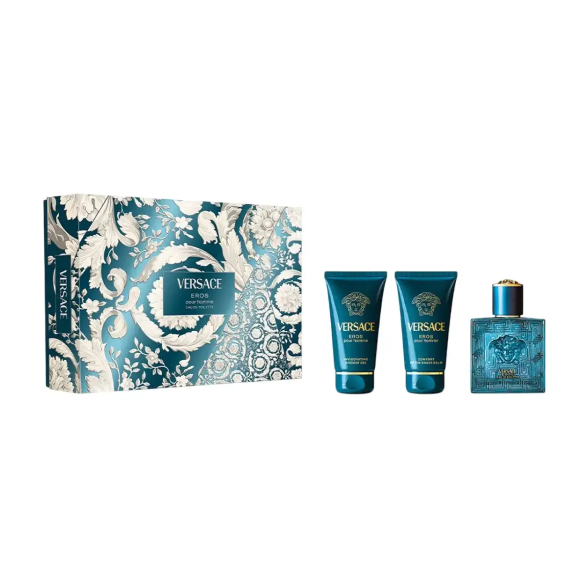 Set Versace: Eros, Eau De Toilette, For Men, 50 ml + Eros, Shower Gel, For All Skin Types, 50 ml + Eros, Hydrating, After-Shave Balm, 50 ml