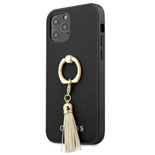 Guess GUHCP12LRSSABK iPhone 12 Pro Max 6,7" czarny|black hardcase Saffiano with ring stand