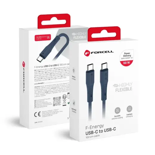 Forcell F-Energy C344 data transfer and charging cable | USB-C to USB-C | QC 4.0, PD | 60W | 1m | blue