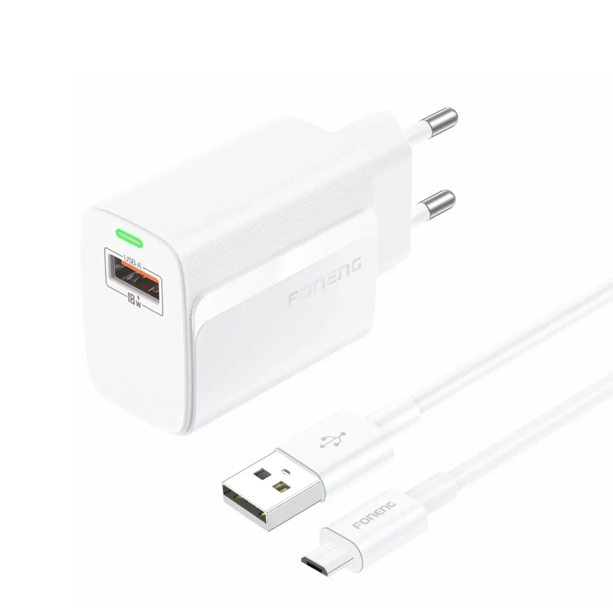 Foneng EU64 travel charger | 18W | Micro USB, USB-A | with Micro USB cable included | white