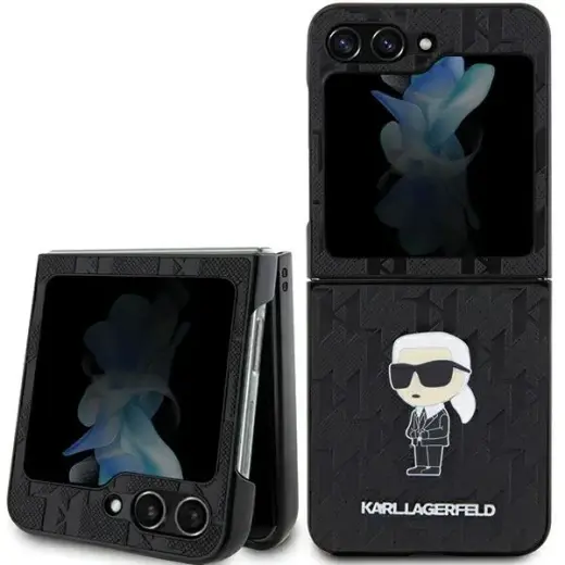 Karl Lagerfeld KLHCZF5SAPKINPK Sam Z Flip5 F731 hardcase czarny|black Saffiano Monogram Ikonik Pin