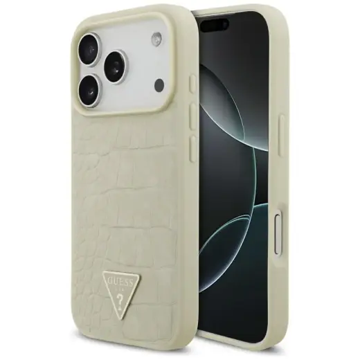 Guess Croco Triangle Logo MagSafe case for iPhone 17 Pro gold