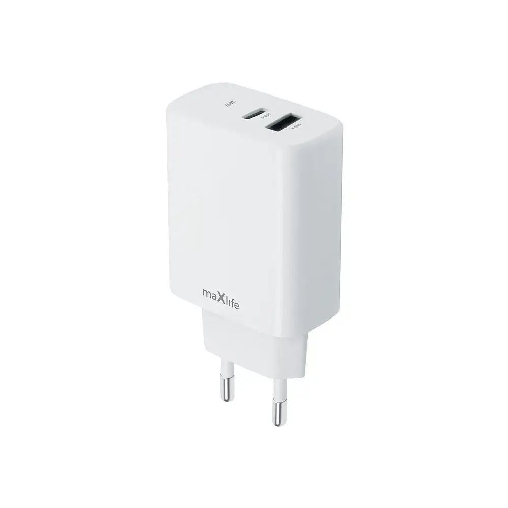 Maxlife MXTC-10-20AC tīkla lādētājs | 20W | PD, QC | USB-C, USB-A | balts