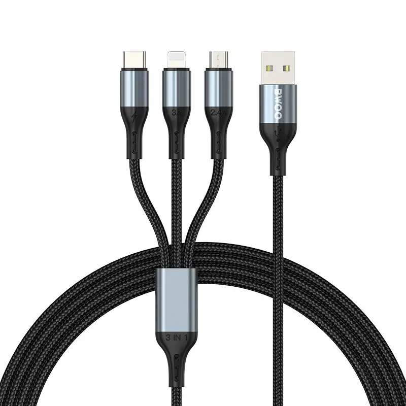 BWOO X274 3-in-1 datu pārraides un uzlādes vads | USB-A uz USB-C, Lightning, Micro USB | 15W