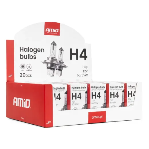 H4 halogen bulb set 12V 60/55W UV filter (E8) 20pcs. AMIO-04401