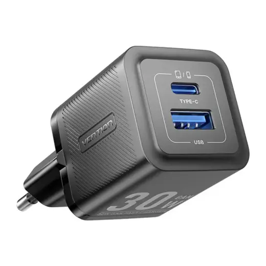 Vention FEQB0-EU tīkla lādētājs | 30W | GaN | USB-C, USB-A | melns