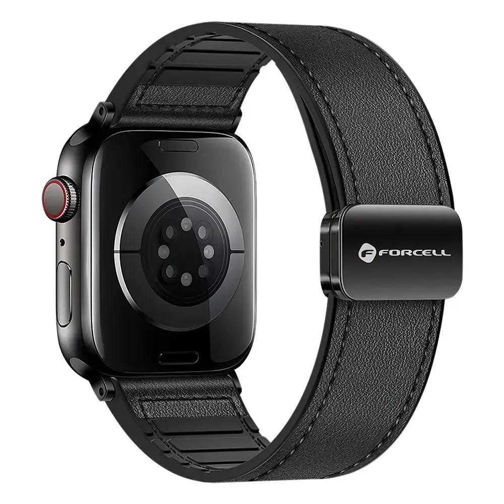 Forcell F-Design FA21 viedpulksteņa siksniņa priekš Apple Watch (42/44/45/49 mm) | mākslīgā āda | melna