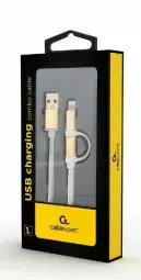 Gembird USB Charging Combo USB Male - MicroUSB|Lightning Male 1m White|Gold