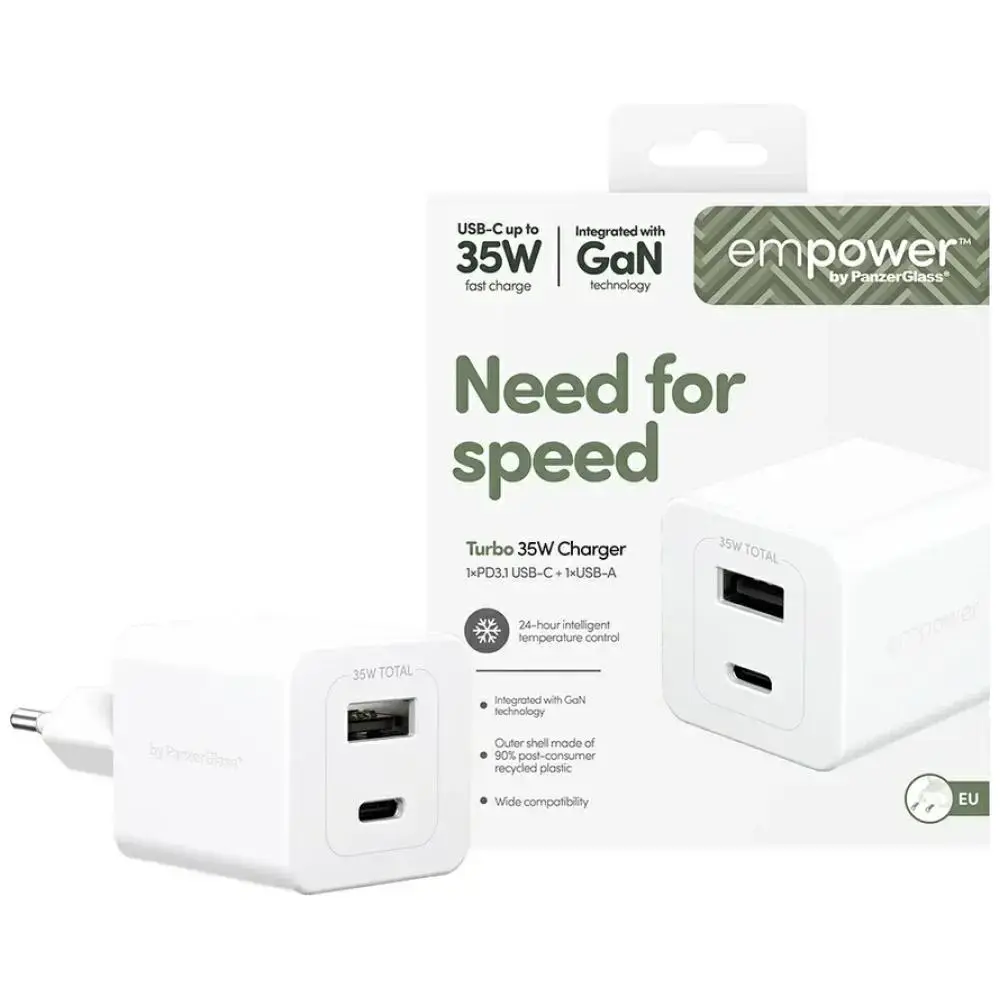 PanzerGlass Empower Turbo tīkla lādētājs | 35W | USB-C, USB-A | balts