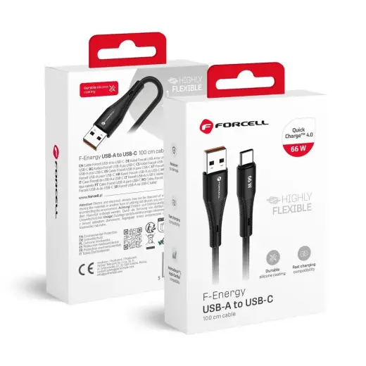 Forcell F-Energy C342 data transfer and charging cable | USB-A to USB-C | QC 4.0 | 66W | 1m | black
