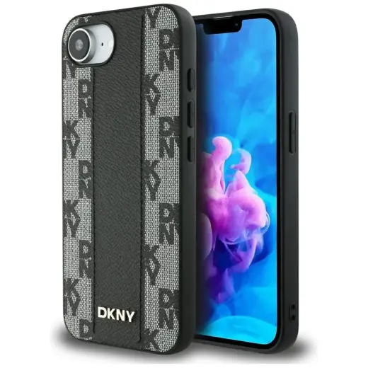 Case DKNY Leather Checkered Mono Pattern MagSafe for iPhone 16e black